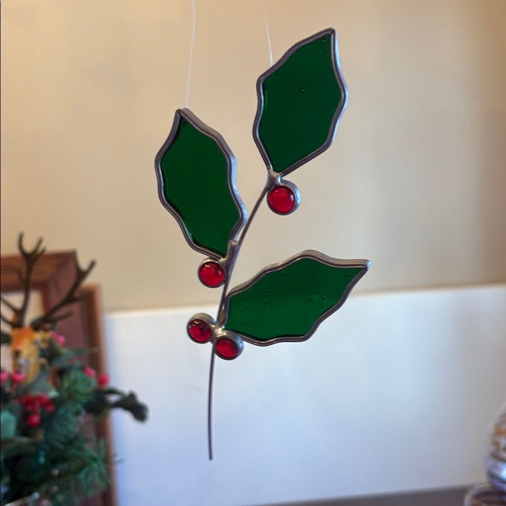 Holly Berry Stained Glass Suncatcher